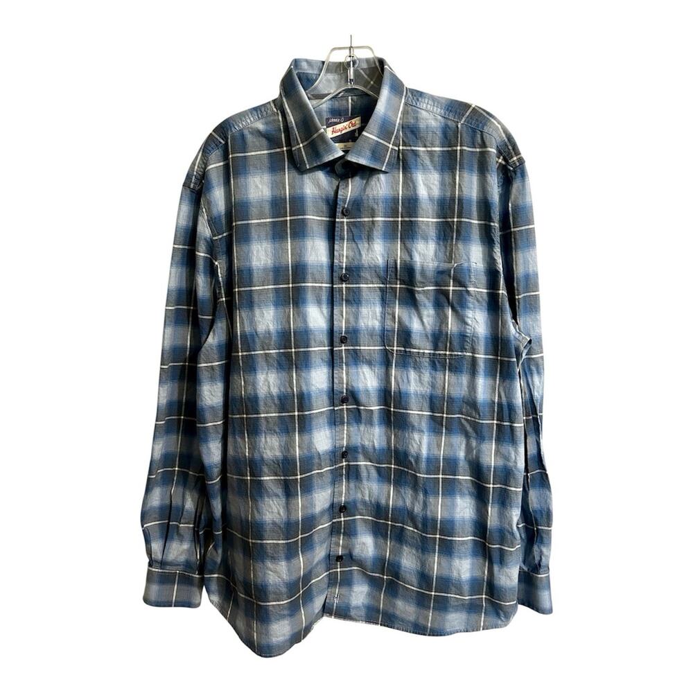 Johnnie O Hangin Out Shirt Mens XL Blue Plaid Button Down Long Sleeve Casual